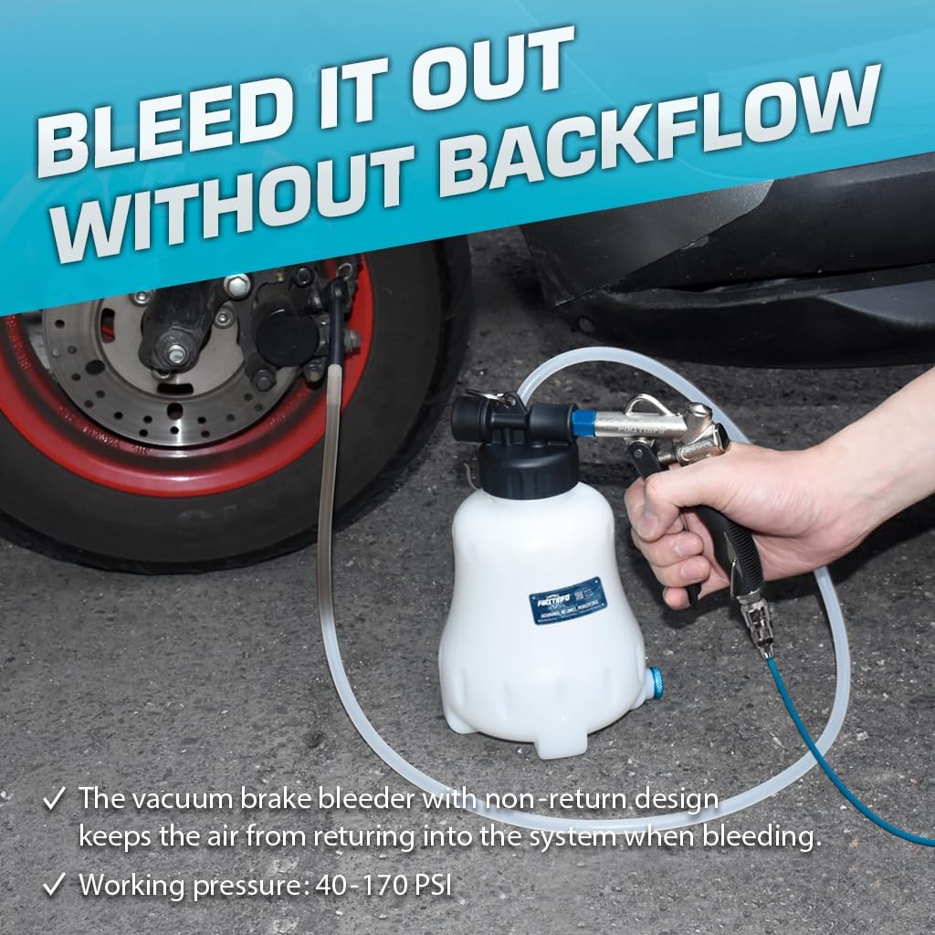 FIRSTINFO A1157KUS Patented Vacuum Brake Bleeder Set, Taiwan Universal One Person Pneumatic Brake System Clutch Fluid Bleeding Extractor Tool with 1L Refilling Bottle