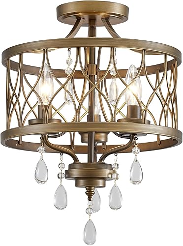 Miniatura 15 de Lámpara de techo de cristal de granja, lámpara de techo semiempotrada de 3 luces, lámpara de techo rústica vintage blanca para pasillo, pasillo,