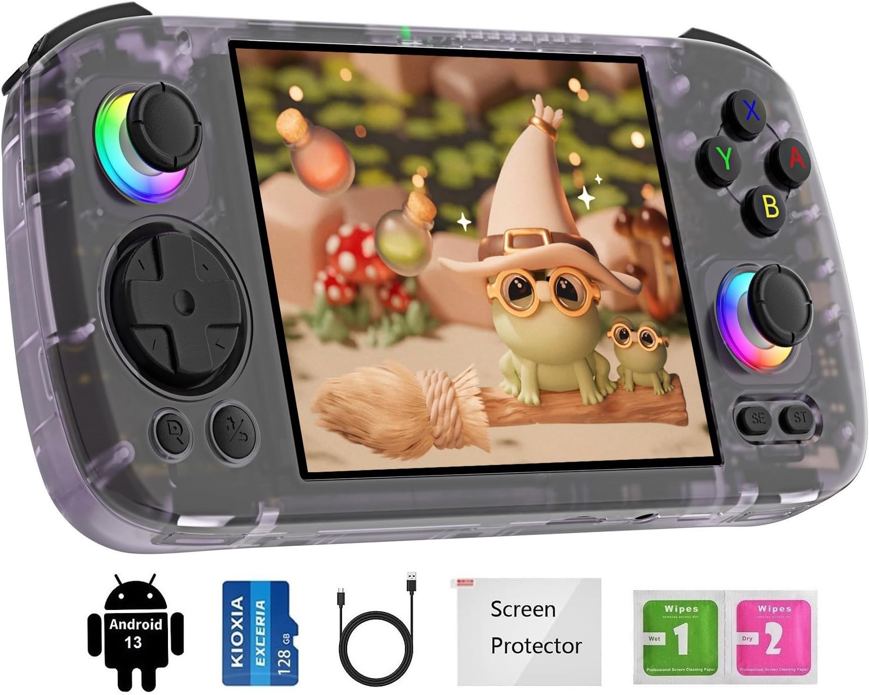 RG406H Retro Handheld Game Console , 4.0 Inch IPS Screen Linux System Built-in 128 TF Card Support TV Output (Purple-New)