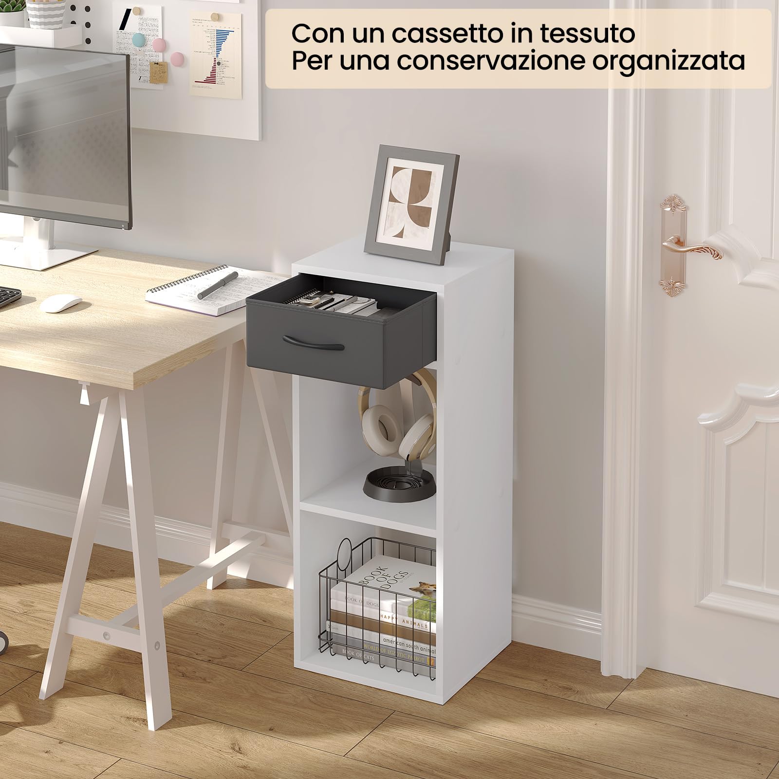 WOLTU Libreria da Terra, Unità di Stoccaggio a Cubo a 3 Livelli | con Cassetto, Unità di Scaffale in Piedi Scaffale a Cubo Aperto, per Studio, Camera da Letto e Soggiorno, Bianco