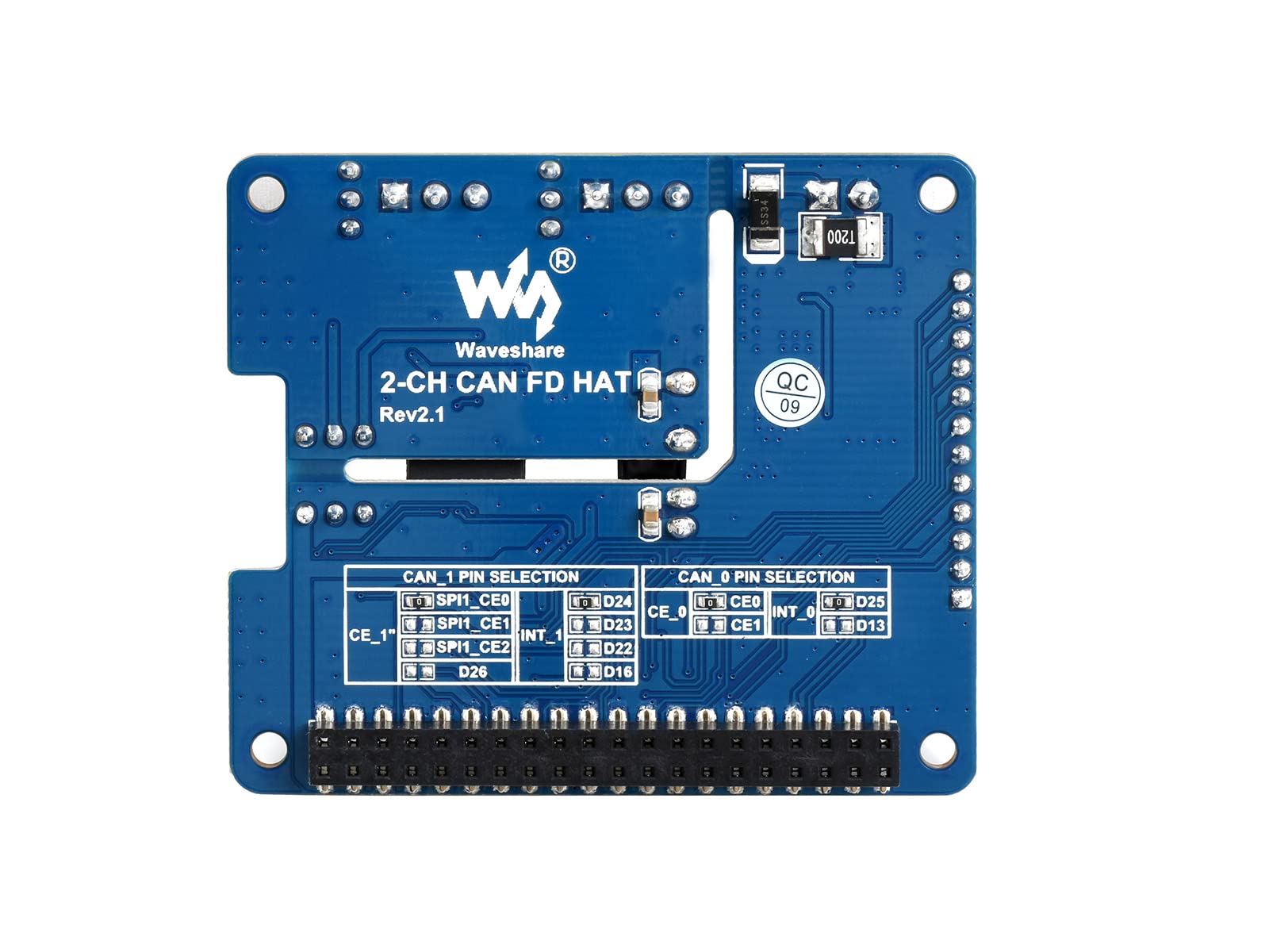 Waveshare 2 Channel Can FD Expansion Hat for Raspberry Pi Supports Can with Flexible Data Rate Multi Onboard Protection Circuits