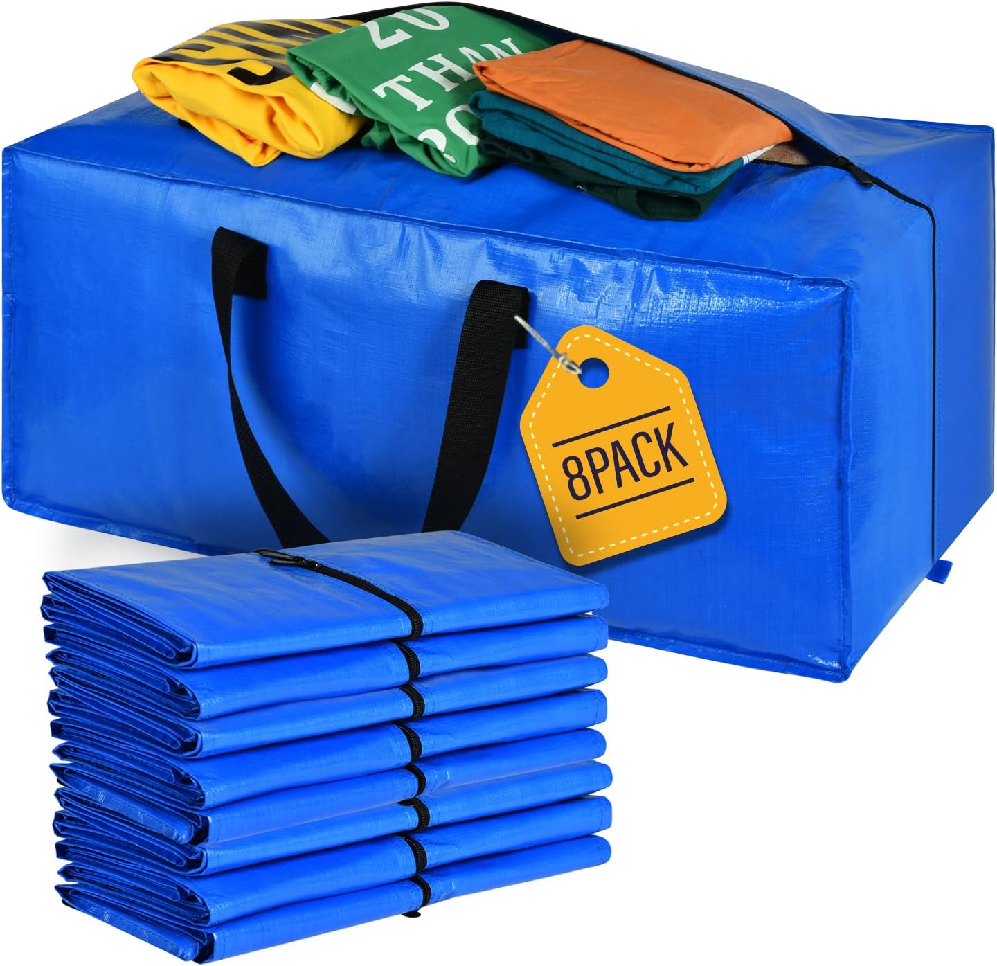 Moving Bags, Storage Totes, Extra Large Storage Bags for Moving Supplies, College Dorm Essentials, Bedroom Closet, Packing Bags with Backpack Handles Zipper Compatible with IKEA Frakta Cart(8 Pack)