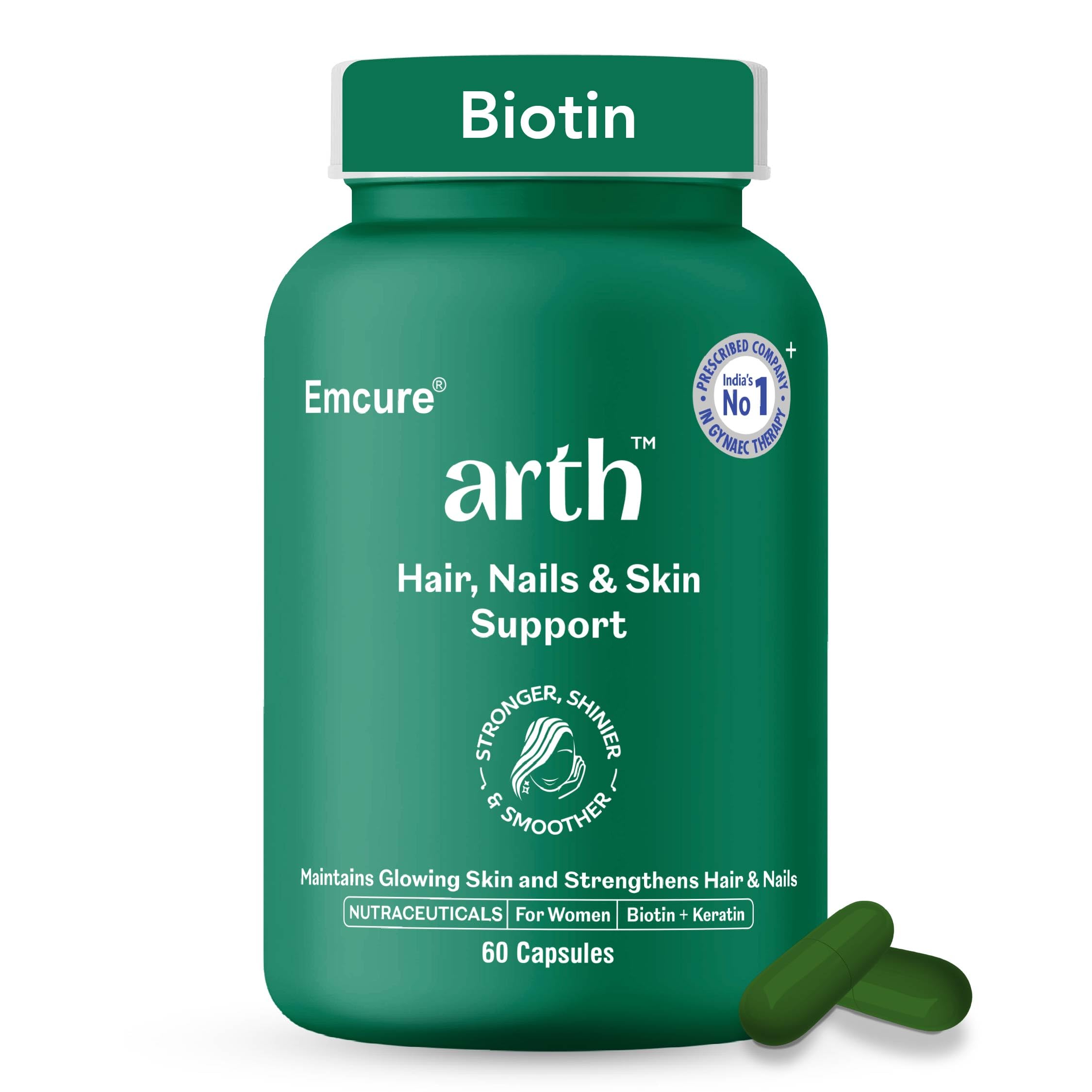 Arth Hair, Nails & Skin Support | Biotin Capsules for Hair Growth with Keratin Builder & Essential Vitamins| Hair Regrowth Supplement |Biotin Supplement | Emcure Pharmaceuticals Ltd. | 60 Veg Capsules-image-9
