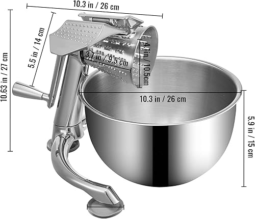 Miniatura 8 de VEVOR Rallador de queso rotativo, mandolina vegetal rotativa de aleación de zinc, mandolina manual de queso con 5 conos de corte de acero