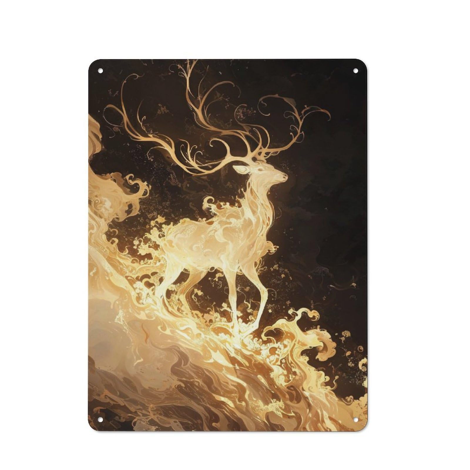 Junmoney Golden Stag Industrial Metal Wall Decor 40X30cm, Metal Wall Sign For Tool Room, Garage, Studio Or Home Bar