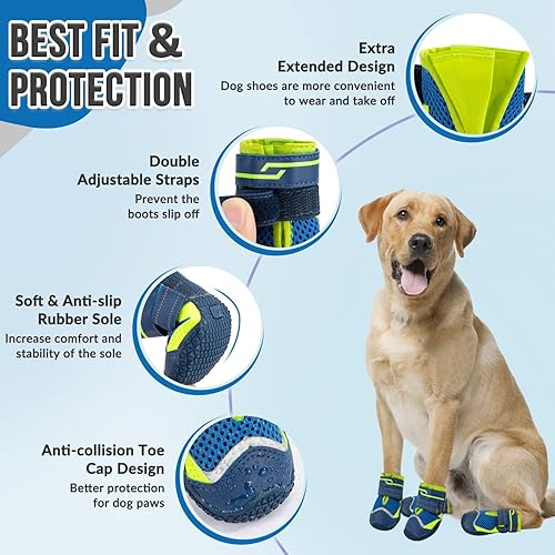 Miniatura 5 de SlowTon Zapatos para perros grandes, pequeños y medianos, botas transpirables para perros para pavimento caliente de verano, protector de patas para