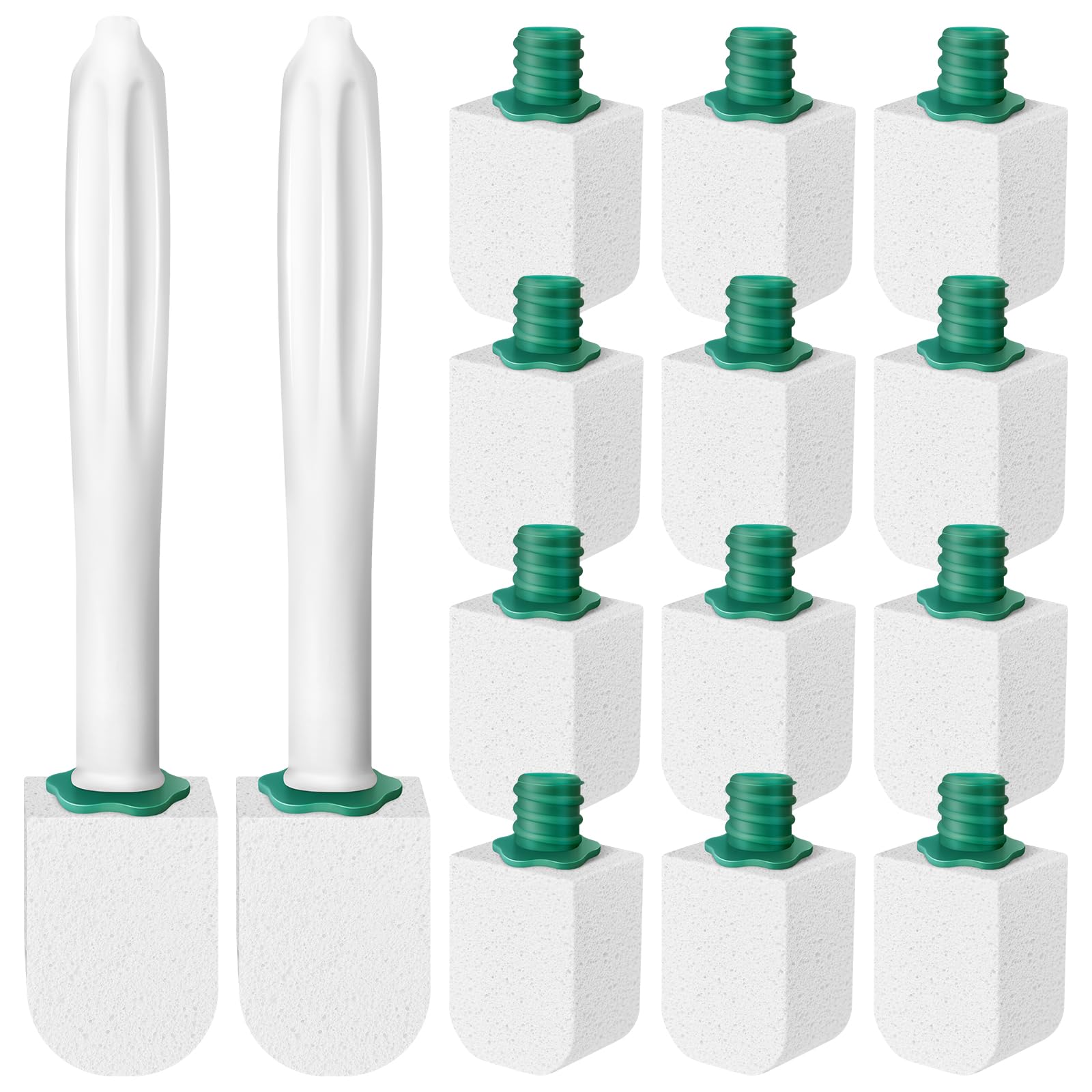 Xuelimei 12pcs Pumice Stone for Toilet Bowl Cleaning with 2pcs Long Handle Toilet Brush,Cleaning Block Pumice Stone for Cleaning Toilet, Bathtubs, Kitchen Sink, Grill,Tile. (White)