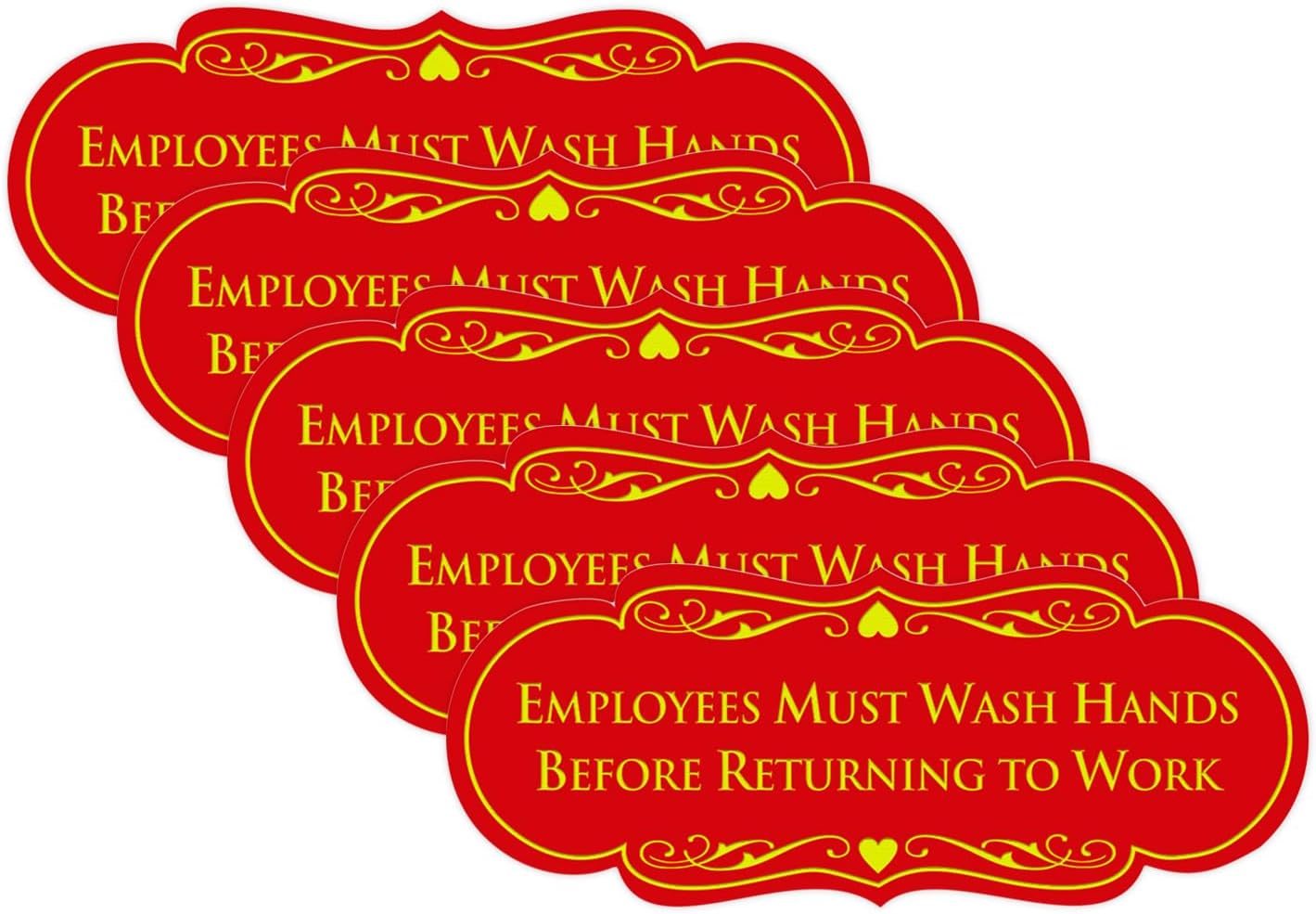Signs ByLITA Designer Employees Must Wash Hands Before Returning to Work Sign - Durable Material and Easy Installation (Red/Yellow) - Small (5 Pack)