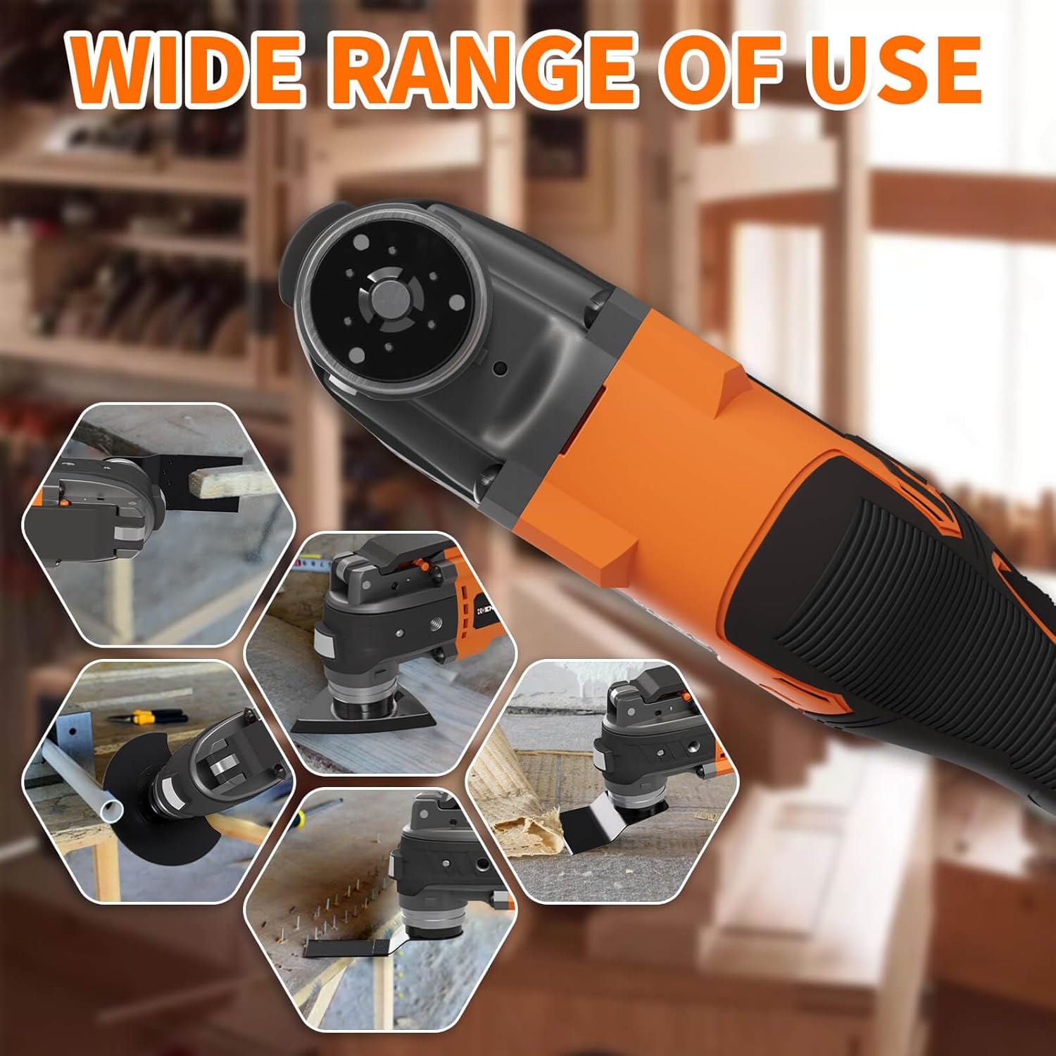 Brushless Oscillating Tool Compatible for DEWALT Battery,6 Variable Speed Cordless Oscillating Multi-Tool with LED Light, Carrying Case for Cutting, Scraping, Sanding, Tool Only without Battery image 8 of 9 B0D1MXGQ7P