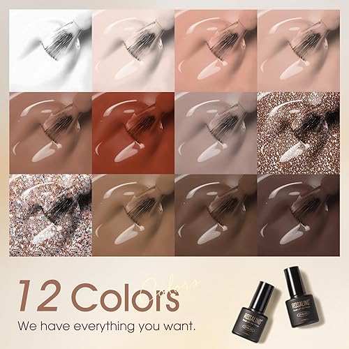 Miniatura 2 de ROSALIND Juego de esmaltes de uñas de gel color marrón nude, 12 colores blanco, nude marrón, esmalte de gel clásico para regalo de arte de uñas 12