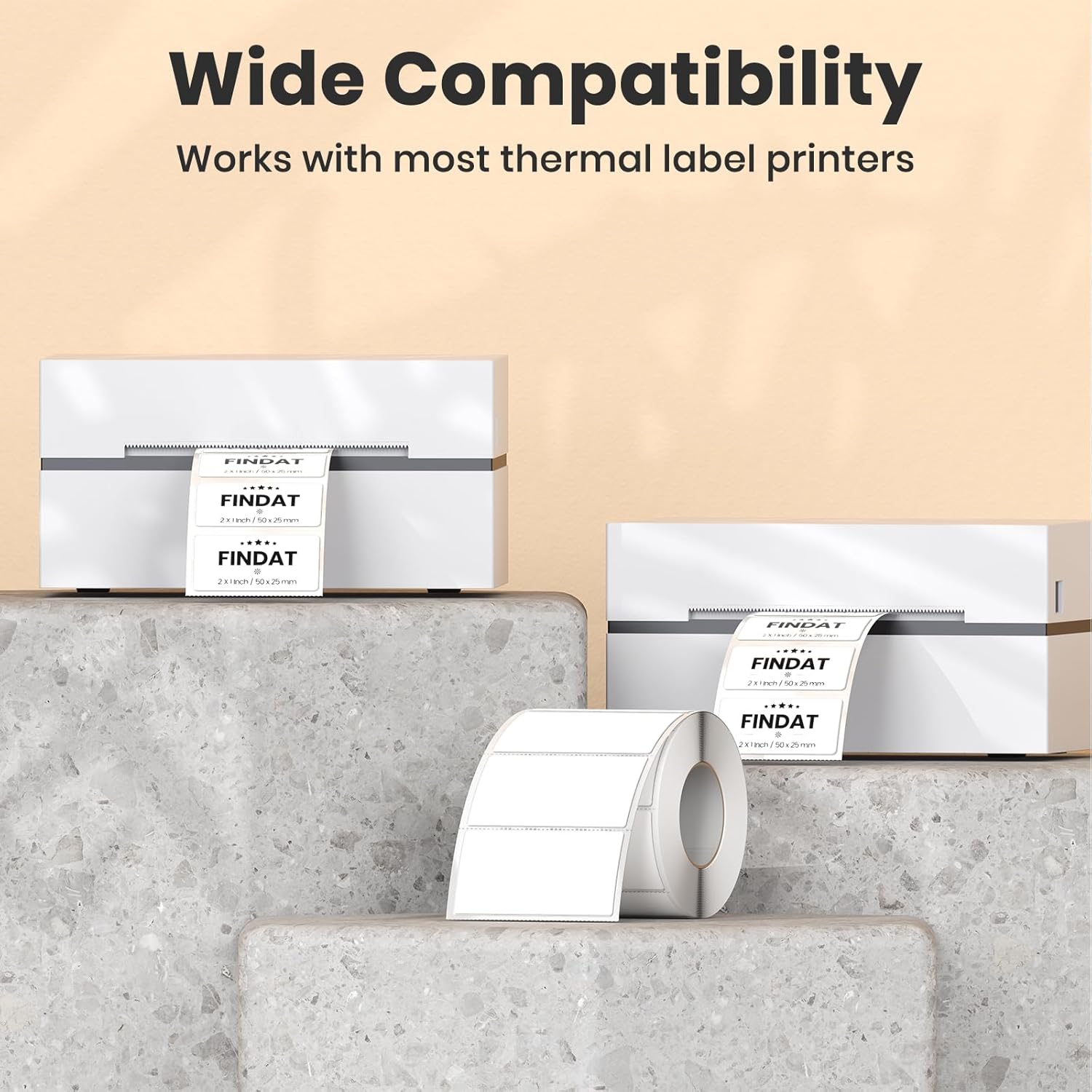 White Thermal Labels 1 × 2 Inch Vinyl Rectangular Waterproof Direct Printer Sticker Self-Adhesive Perforated Name Tag for Logo DIY QR Design Office Address 500 PCS - Image 3