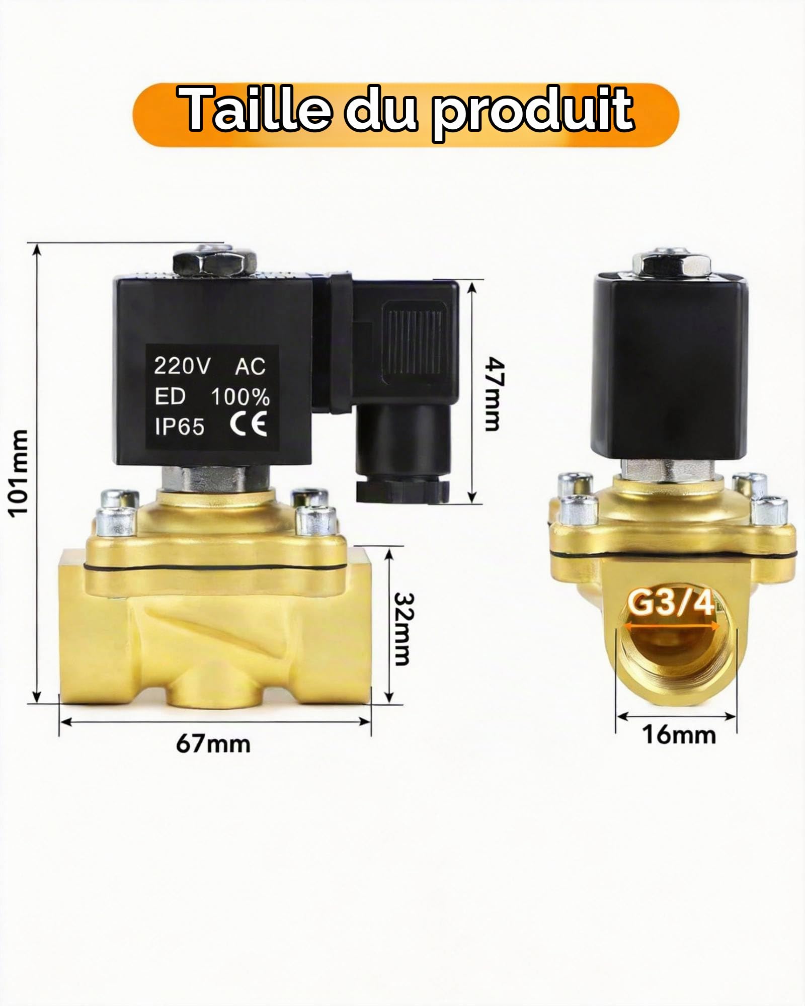 Électrovanne électrique en laiton 220 V CA : 3/4" électrovanne vanne de distribution d'eau soupape solénoïde en laiton pour eau air huile
