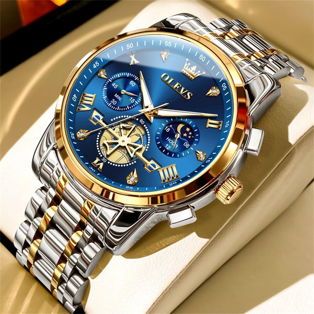 OLEVS Watches for Men,Luxury Big Face Mens Watch Stainless Steel Quartz Analog Dress Watches for Men Luminous Multifunction Chronograph Man Watch Relojes De Hombre - Image 2
