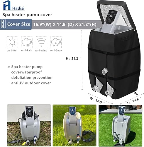 Miniatura 9 de Cubierta de la bomba del calentador de hidromasaje, cubierta impermeable de la bomba aislada para múltiples marcas (negro, cuadrado)