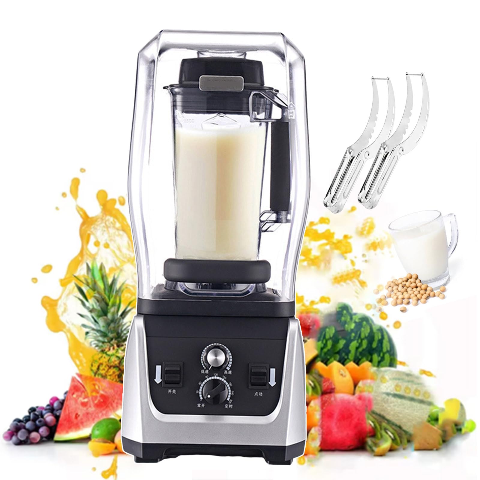 AYCDL Electric Stand Smoothie Mixer, Juice Blender W/Timer Food Processors, Commercial Drink Machine, for Milkshakes, Condiments, Sauces,5L,5L