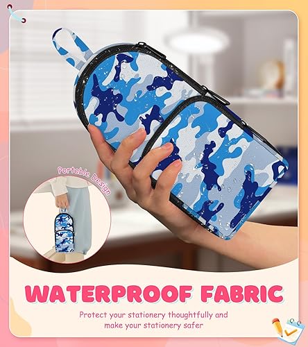 Miniatura 6 de LISEVO Bonito estuche azul con forma de mochila escolar 3D con forma de bolsa escolar para niñas, niños y mujeres, gran capacidad para bolígrafos y