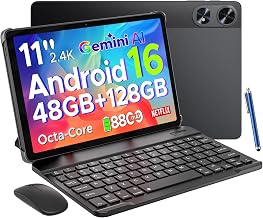 P11 Pro 11 Inch Tablet, Tablet Android 16 & Gemini AI, 48GB RAM+128GB ROM/2TB, 8800mAh/18W, T7250 Octa-Core, 90Hz, 5MP+13MP/3.5mm Jack/GPS/FM/Face ID/OTG/5G WiFi, Tablet with Keyboard Stylus