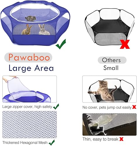 Miniatura 3 de Pawaboo Corralito de juegos para animales pequeños, impermeable, con cubierta con cremallera, valla portátil para patio al aire libre con 3 varillas