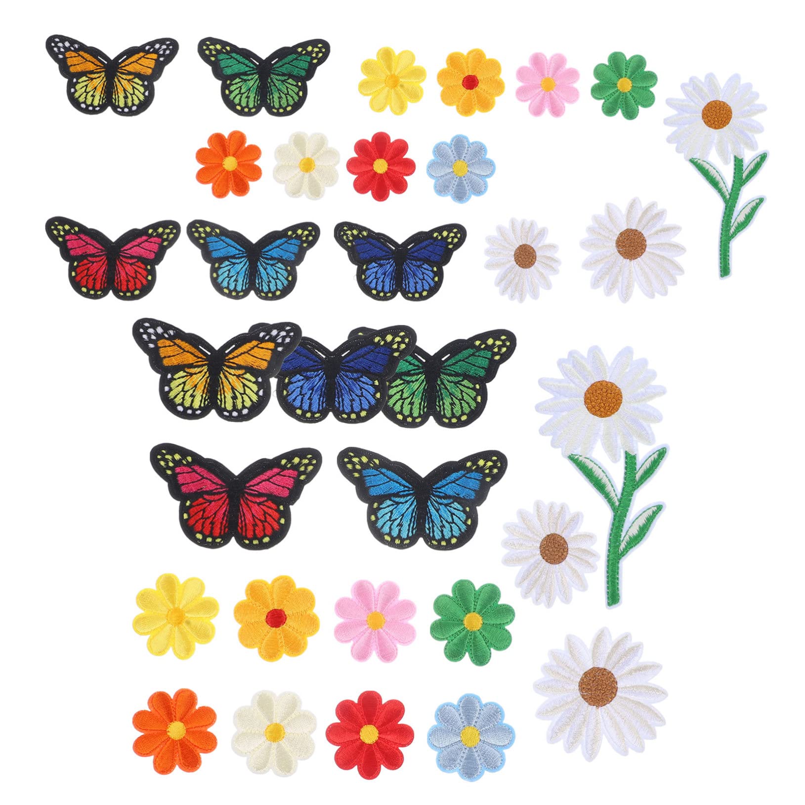 STOBOK 195stücke Teiliges Bügelfreundlicher Gestickter Applikations-patches Bunten Schmetterlings Und Blumen-motiven Für Kleidung Rucksäcke Und -projekte