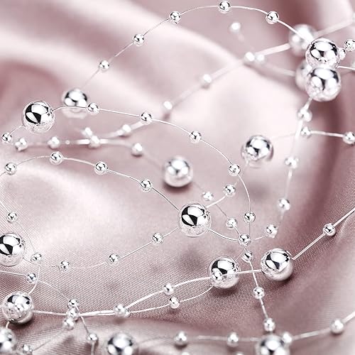 Miniatura 7 de Cadena de perlas de 157 pies con 24 cuerdas para velas flotantes, perlas de imitación para relleno de jarrón para boda, comedor, fiesta, centros de