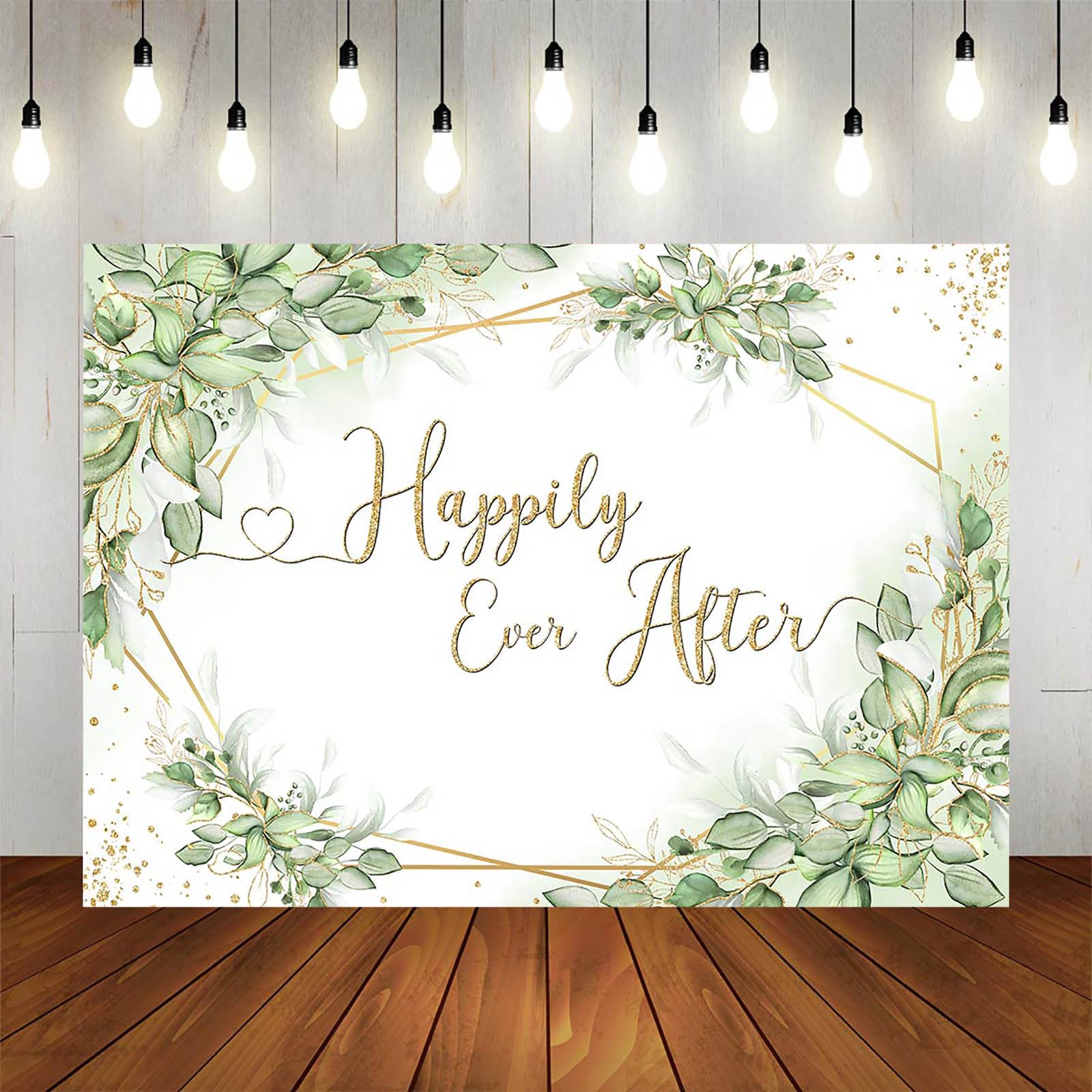 Happily Ever After Hintergrund Salbeigrün Hochzeit Dusche Party Dekorationen Hintergrund Grüne Blätter Brautdusche Banner Fotokabinen-Requisiten (3 x 2,1 m)