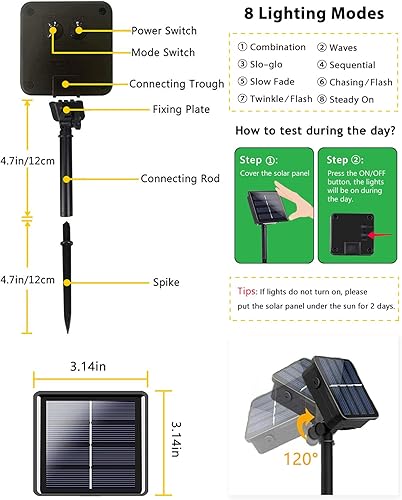 Miniatura 4 de Paquete de 2 tiras de 200 luces LED solares para exteriores, luces solares de Navidad para exteriores con 8 modos de iluminación, cable verde