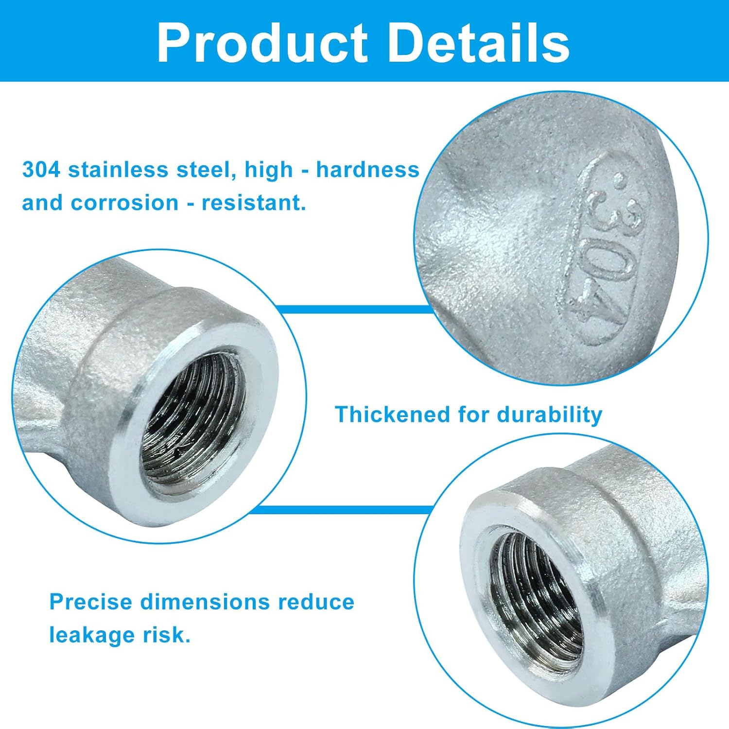 4 Pack 90 Degree Elbow Fittings, 304 Stainless Steel 1/8" NPT Female to Female Threaded Pipe Fittings, for Garden Marine Plumbing Industrial