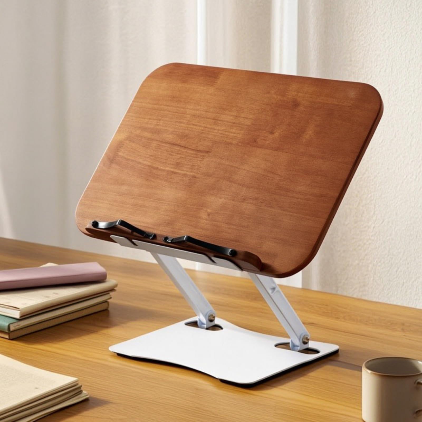 Colcolo Atril de Lectura Ajustable Soporte Atril Base Portadocumentos con Tablero Robusto y Clips el Espacio y Mejora la Concentración Adecuado para Hogar, S-J04 Bambú Elevable Con Doble Soporte