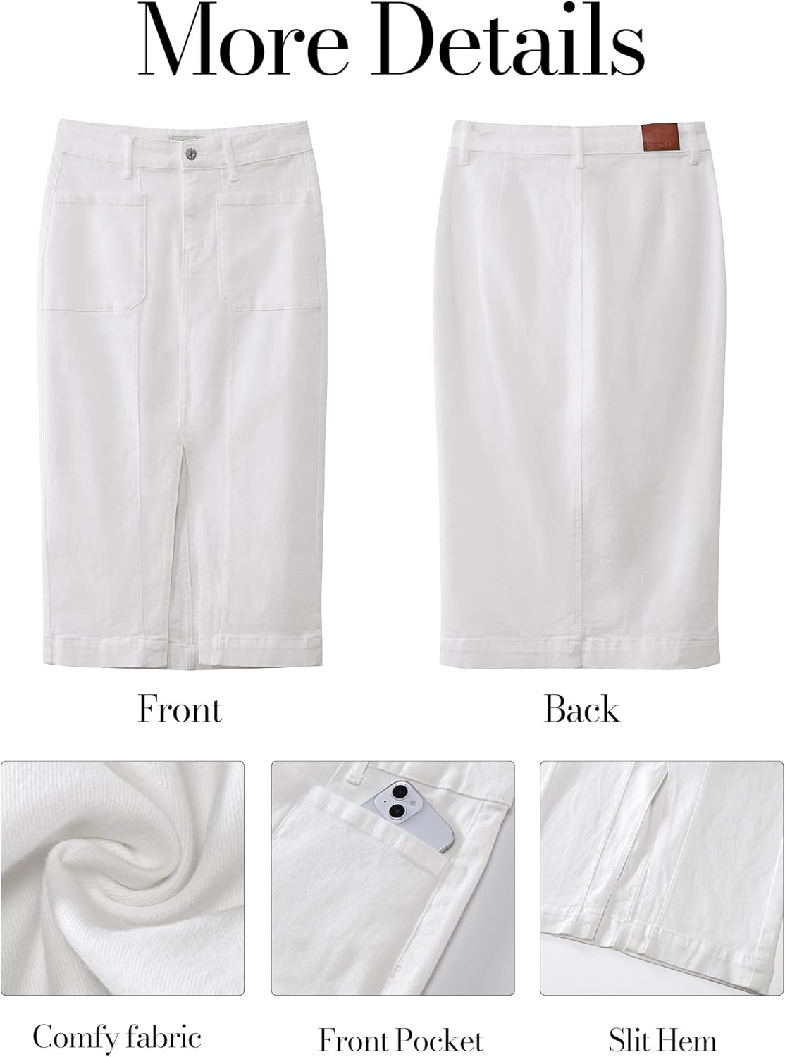 luvamia Jean Skirts for Women Denim Trendy Casual Stretchy High Waisted Midi Front Pockets Below Knee Skirt with Slit - Image 5