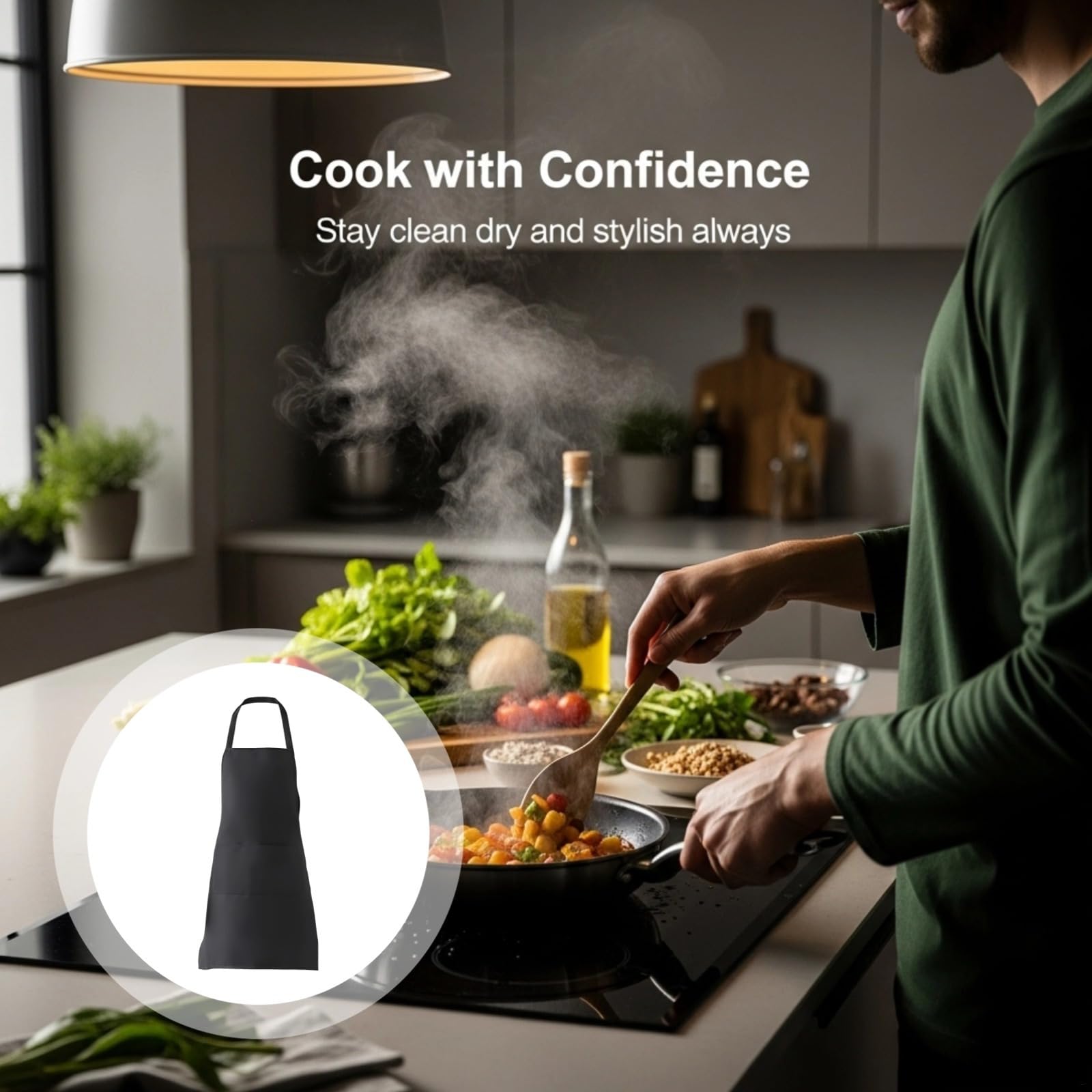 Delantales impermeables con bolsillo, delantal de cocina unisex negro para cocinar, barbacoa, jardinería, logotipo personalizado disponible