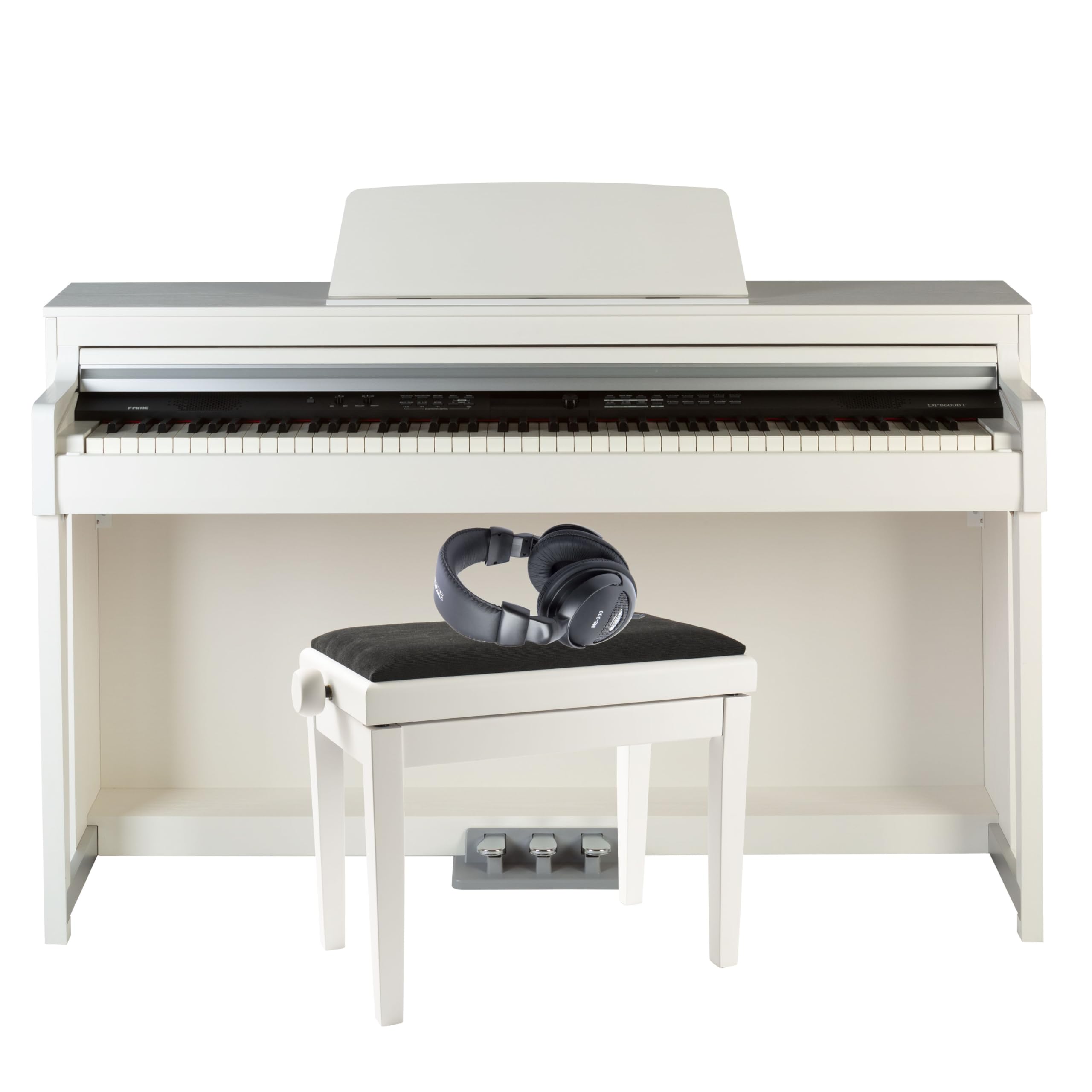 Fame Digitalpiano Set, DP 8600 BT WH V2, 181 Sounds, 50 Styles, 256-fache Polyphonie, USB MIDI, Audio Interface, inklusive Kopfhörer, Klavierbank, Notensammlung
