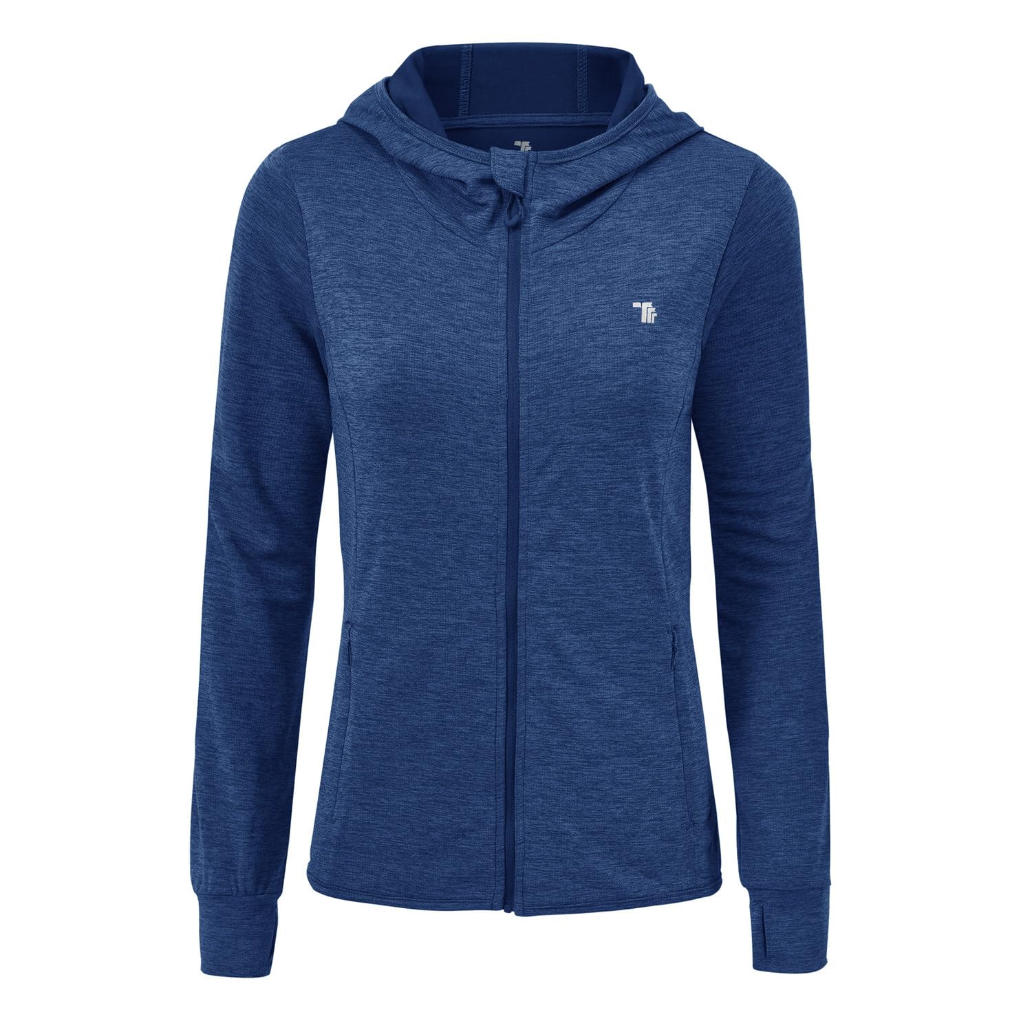 donhobo Sportkleding, Sportjack voor dames, trainingsjack, lange mouwen, fitness, yoga-jas, licht, ademend, sweatjack met volledige rits, met zakken, duimgat, donkerblauw, L