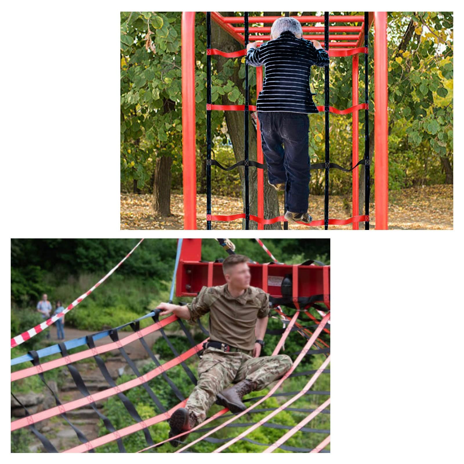Siatka do wspinaczki na świeżym powietrzu dla dzieci – 3 x 8 m wytrzymała poliestrowa siatka bezpieczeństwa w dżungli idealna do treningu drabiny Slackline i placu zabaw, idealny sprzęt do zabawy