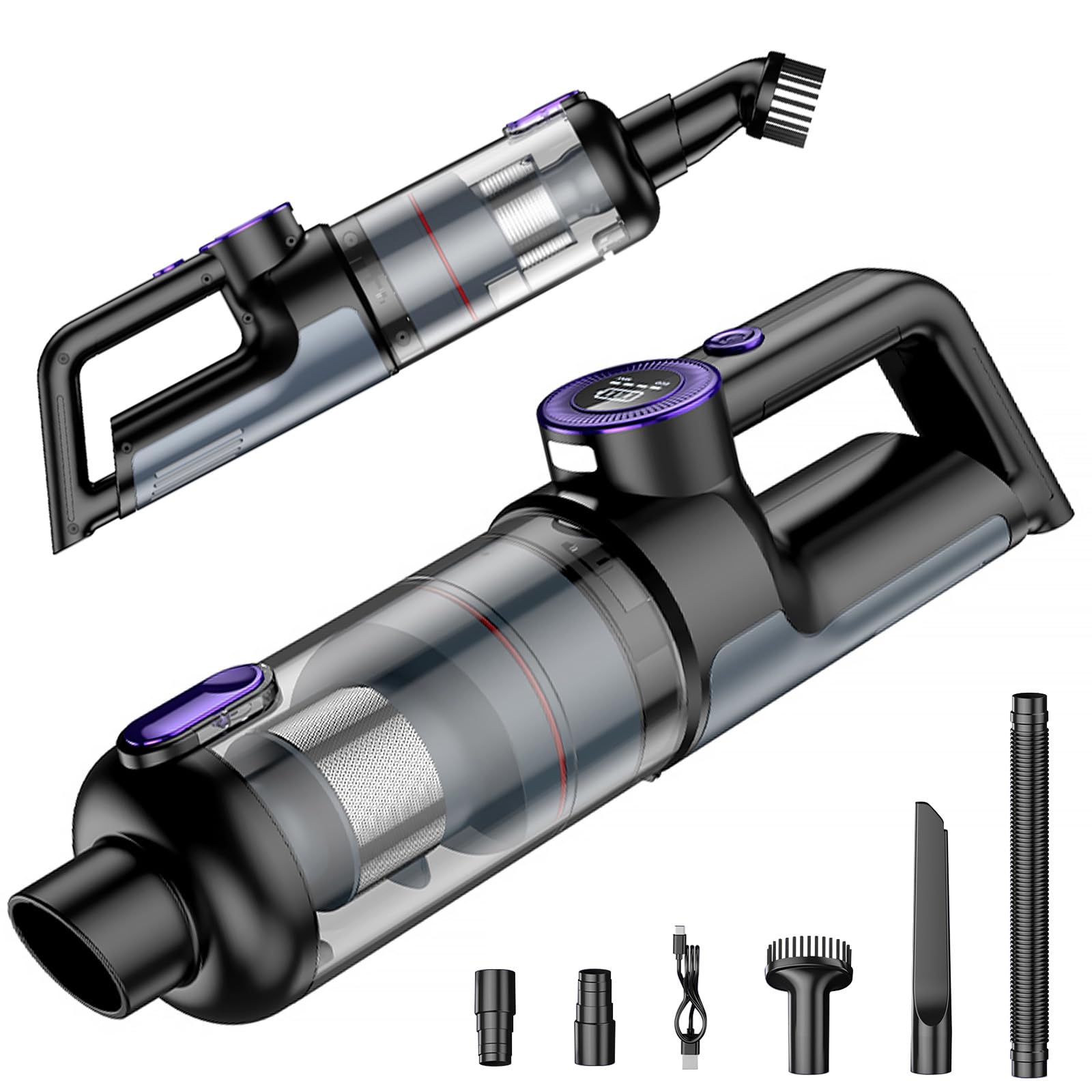 TIDY PALM Car Vacuum Portable Cordless, 18000Pa 2 in 1 Cleaner&Air Duster, 130W Brushless Motor Handheld Vacuum Cordless with 7800mAh Battery, LED