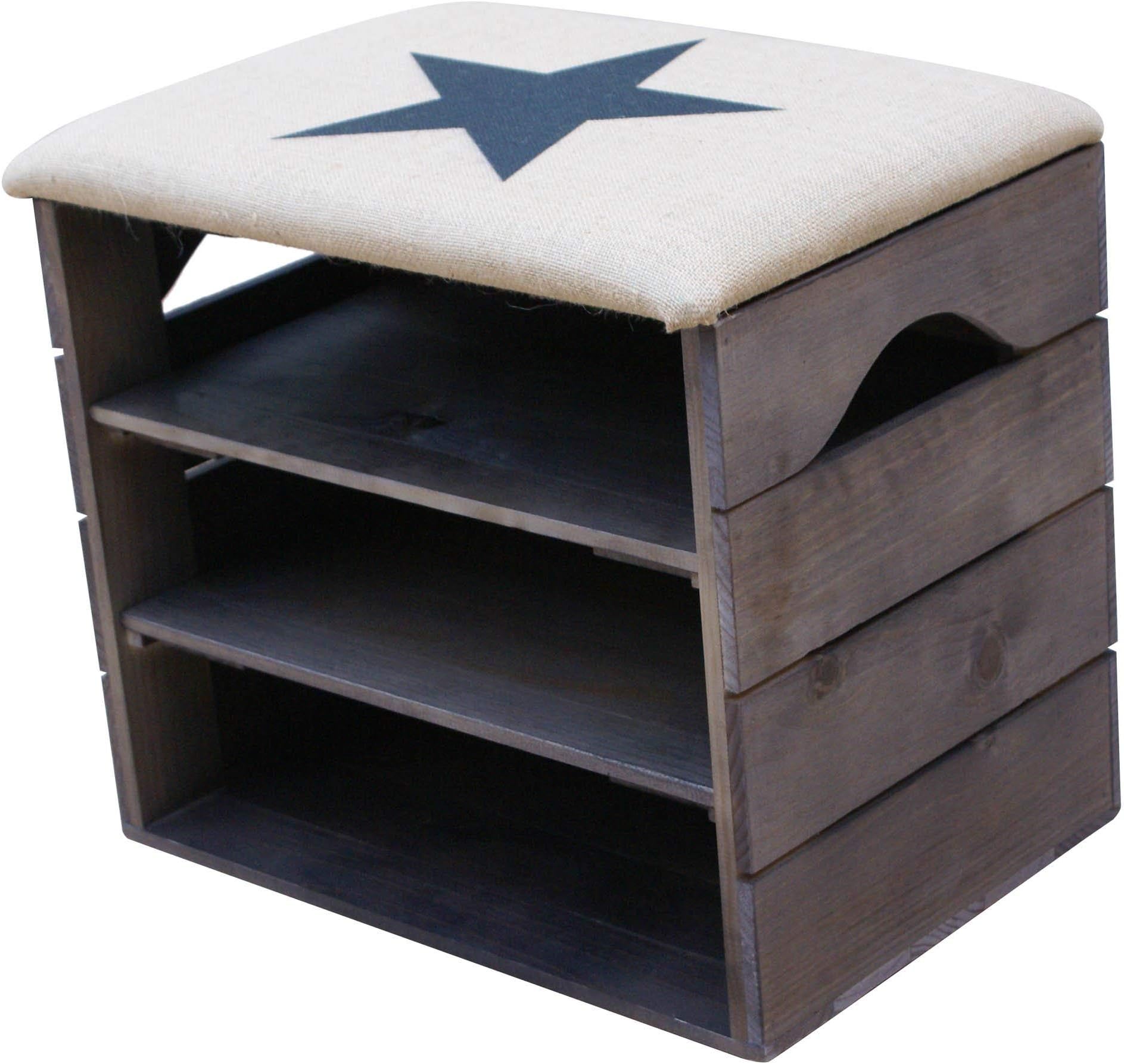 LIZA Shoes Bench (TAUPE) - Premium Vintage Wooden Shoe Rack Organiser, Storage, Cabinet, Holder Bench with Soft Seat Cushion for Entryway, Hallway. Solid Nordic Wood (Blue Star)