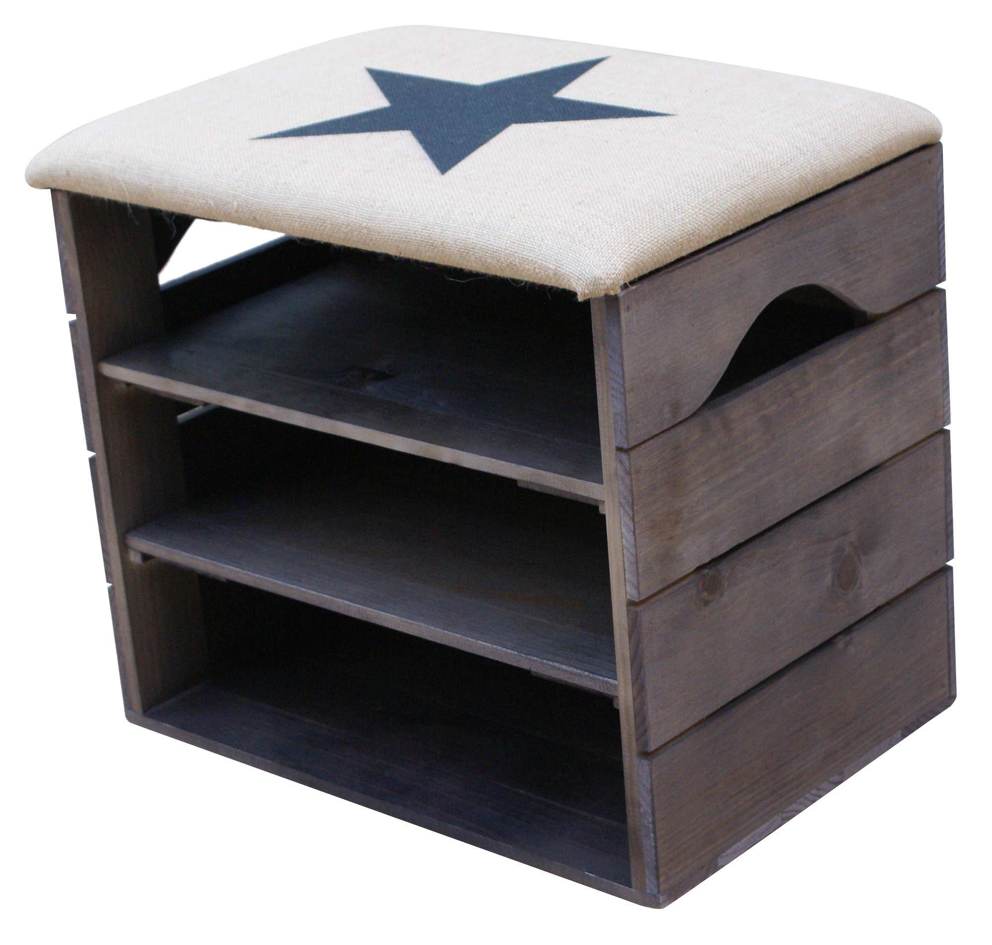 LIZA Shoes Bench (TAUPE) - Premium Vintage Wooden Shoe Rack Organiser, Storage, Cabinet, Holder Bench with Soft Seat Cushion for Entryway, Hallway. Solid Nordic Wood (Blue Star)