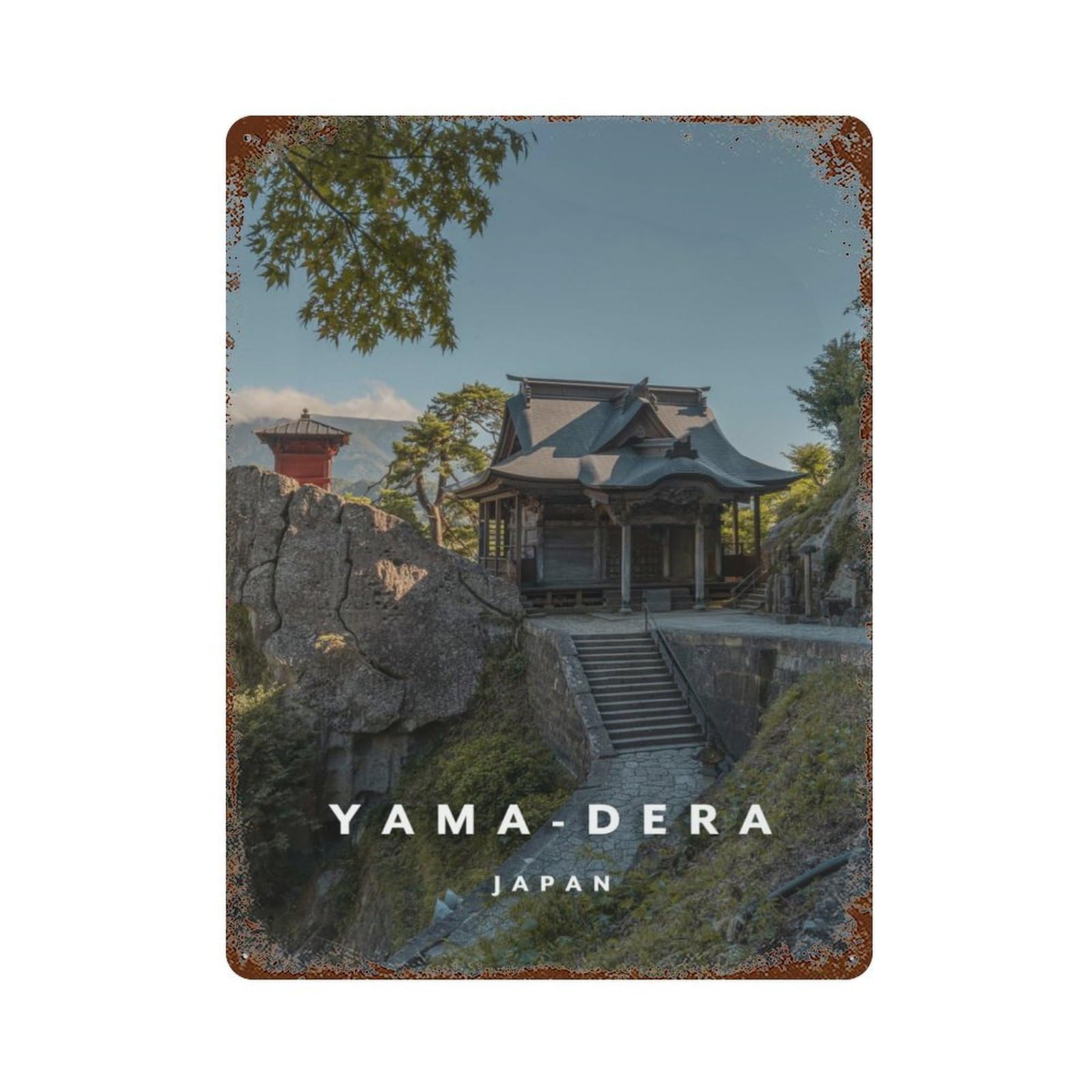 Vintage Metal Tin Sign YamaDera Temple 15.7"x11.8", Industrial Home Decor for Farmhouse, Kitchen And Entryway Decor