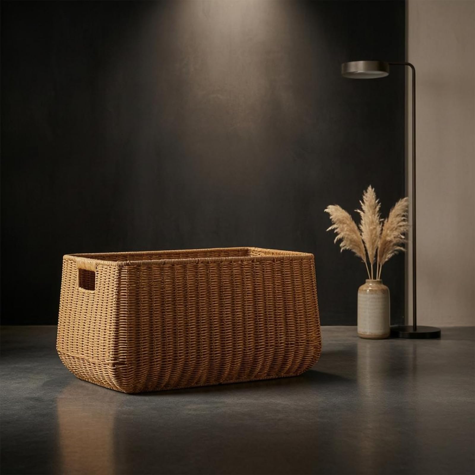 Contenedor Gran Almacenamiento Cesta Organizador Bandeja Tejido Compacto y Bordes Curvos Ligero y Fácil de con, Marrón Oscuro, Cesta De Almacenamiento De Ratán Con Asas De Madera, 43x28x27cm