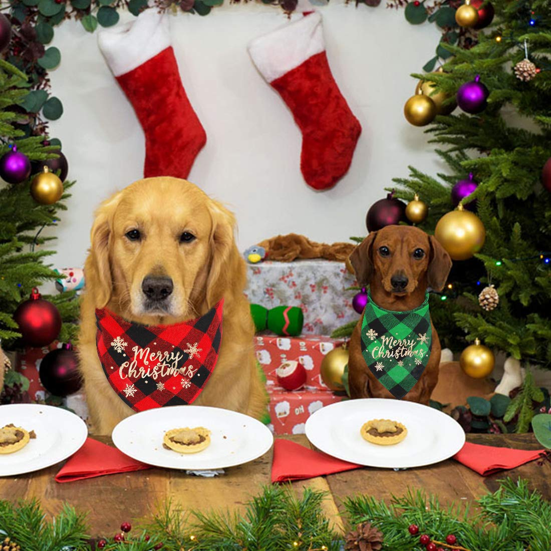 Lot De 2 Bandanas De Noël Pour Chien - Motif Joyeux Noël, Taille 61x42 Cm, Coton, Pour Chiens Et Chats