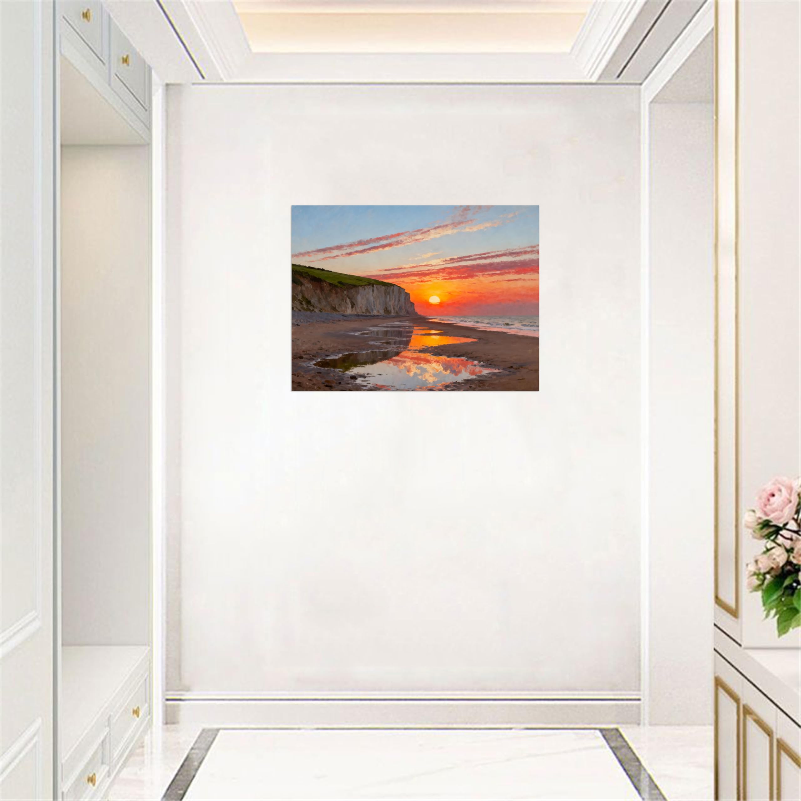 OZPWBVY Strand Sonnenuntergang Landschaftsbilder auf Leinwand-Meer wolken-Küsten Wandbild für Schlafzimmer Fertig zum Aufhängen 70x90cm Gerahmt