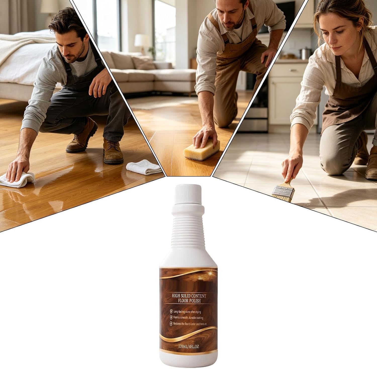 Floor Polishing Solution - 120ml Pet Safe Restorer, Quick Dry Scratch Removal Liquid, Professional Wood Marble Cleaner, Radiant Shine Enhancer for Home Kitchen Living Room Office Flooring