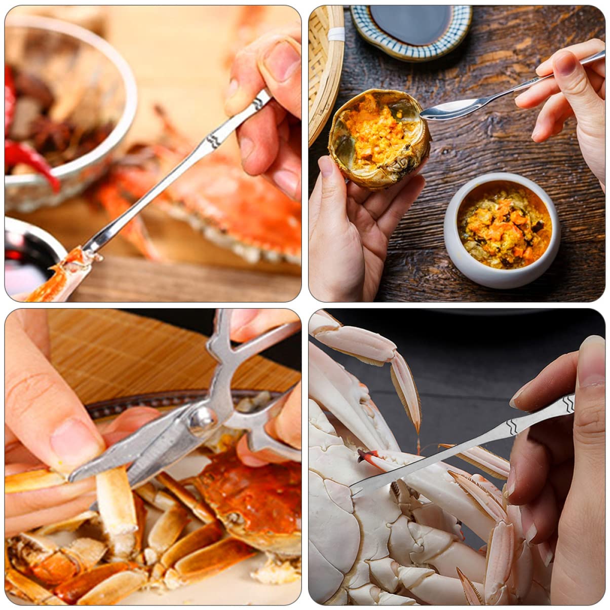 Juego de herramientas de langosta, kit de utensilios de acero inoxidable de 8 piezas con mazos, tijeras, deveiners, abrazaderas y tenedores para una fácil preparación y alimentación de mariscos