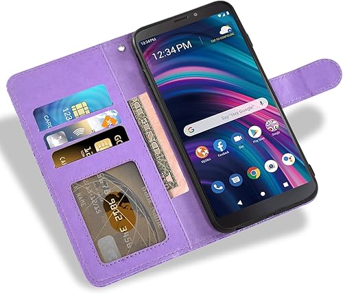 Miniatura 3 de Asuwish Funda de teléfono para Tracfone BLU View 3 B140DL con protector de pantalla de vidrio templado y funda de cartera de encaje, soporte para