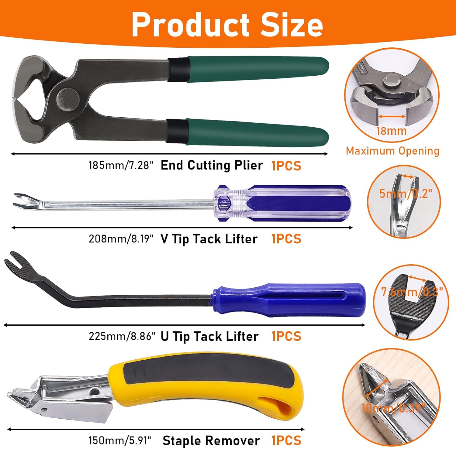 4Pcs Upholstery and Construction Staple Remover Tools Set - Nail Tack Remover, U Tack Lifter, End Cutting Plier, Carpet Remover Tool for Furniture Floor Craft Project Photo Frame
