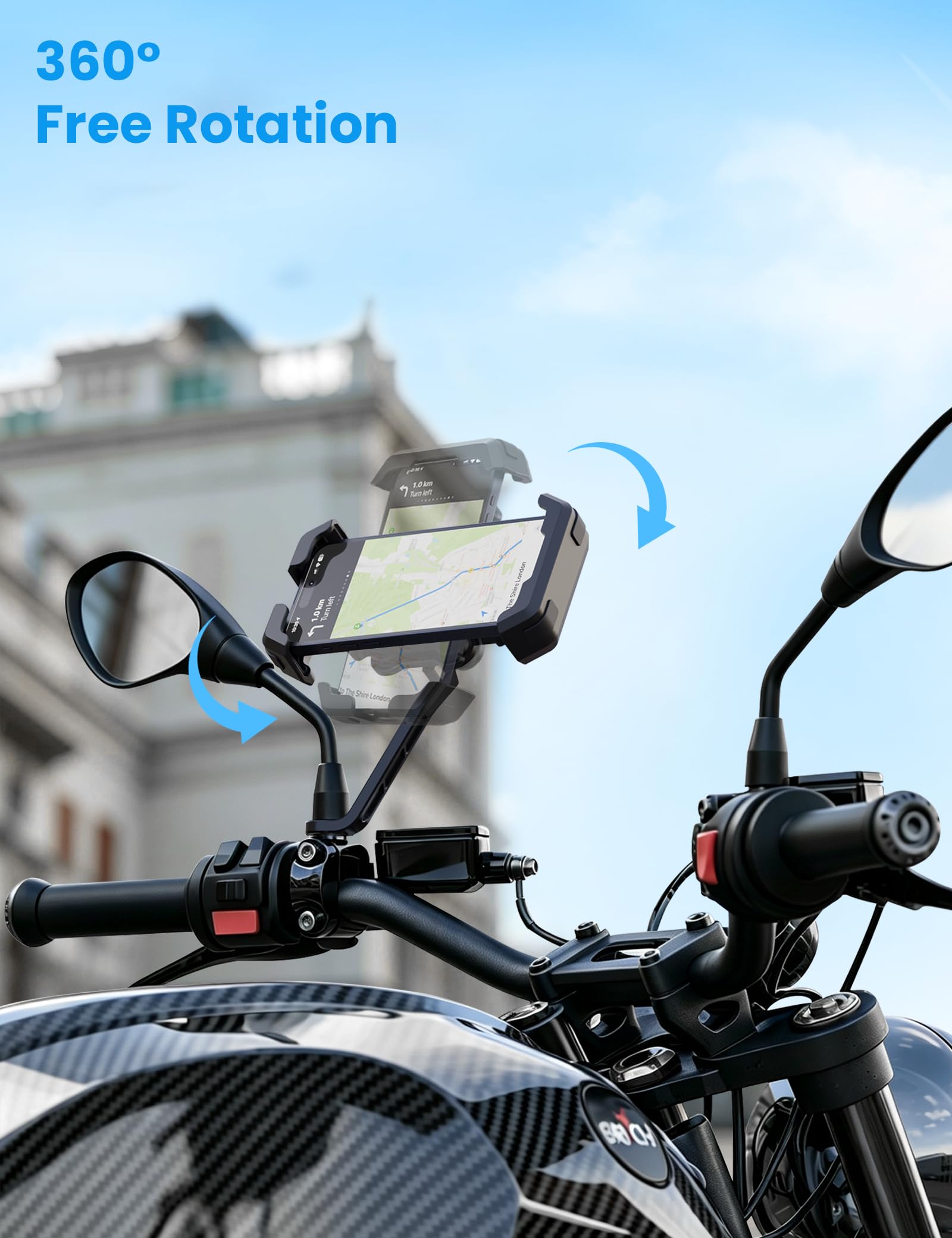 Grefay Uchwyt na Telefon do Roweru i Motocykla, Obrotowy 360° | Uniwersalny, Na Kierownicę, iPhone i Android, Stabilny Montaż