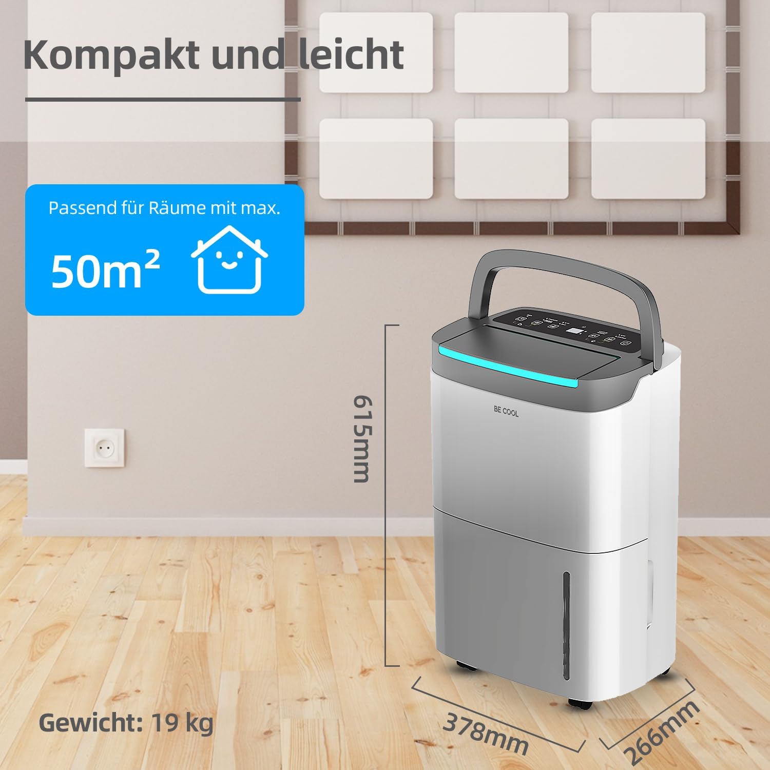 BE COOL BC50LEF2301 Dehumidifier with dimensions and weight