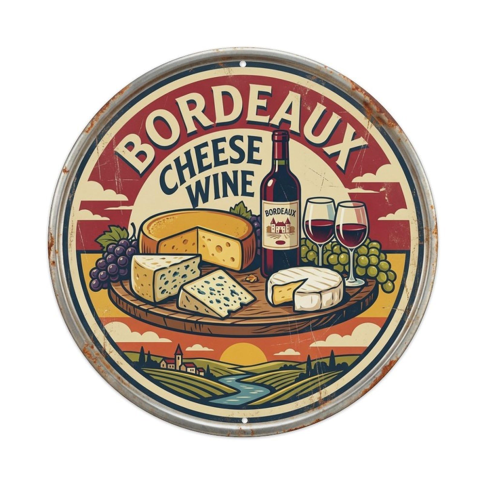 Cheese Wine Heritage Travel Bordeaux France Metal Tin Sign