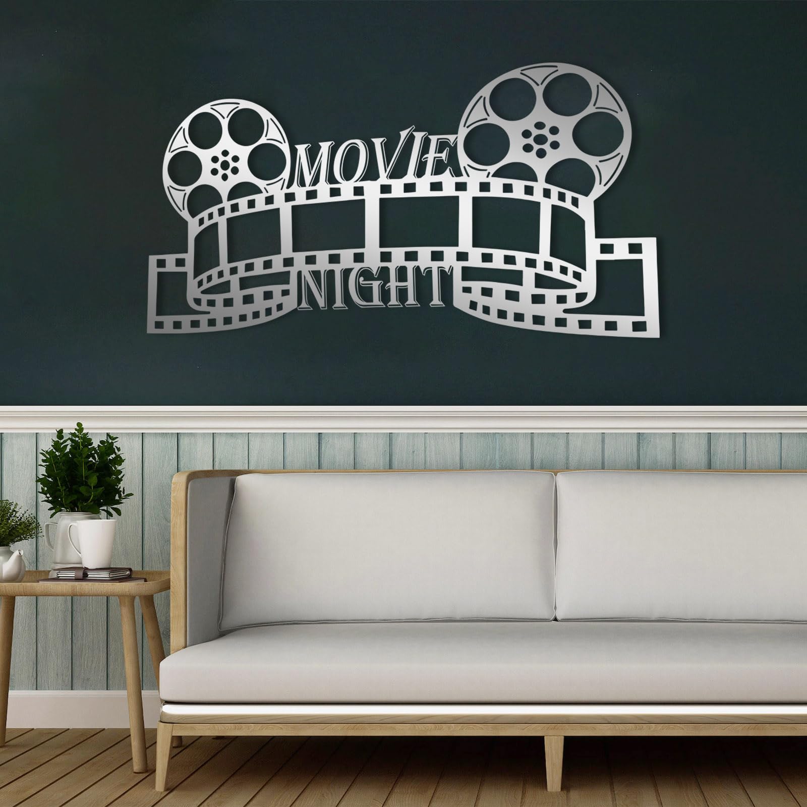 Metalowa czarna sztuka ścienna do kina, metalowa noc filmowa, dekoracja ścienna dla miłośników kina, nowoczesna rzeźba do salonu, sypialni, korytarza i schodów, wystrój domu w stylu natura