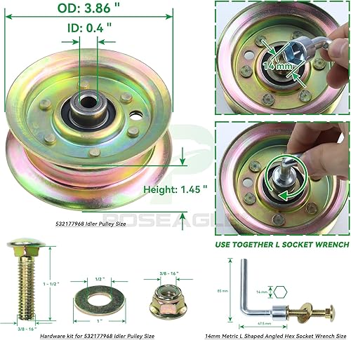 Miniatura 3 de 532196106 Husqvarna Polea tensora con 532177968 Kit de polea tensora que reemplaza 532197379 Husqvarna Polea tensora 196106 Craftsman 193197 Polea