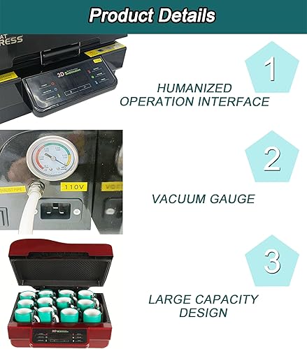 Miniatura 2 de TECHTONGDA Máquina de prensa de calor por sublimación al vacío 3D Máquina de transferencia de sublimación de 110 V con cinta de abrazadera de goma